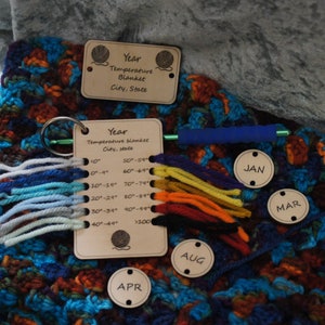 Aangepaste projectkaart temperatuurdeken haken/breien met optionele projecttag en maandtags