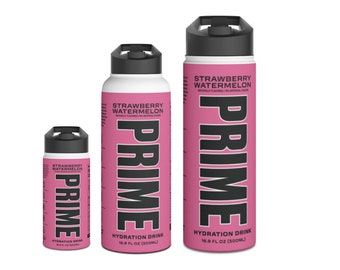 Prime Energy Drink Water Bottle, Prime Hydration Water Bottle, Prime Strawberry Watermelon, Prime Inspired Water Bottle,Pink- 12oz,16oz,32oz