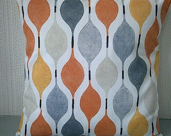 16" Cushion Cover Funky Orange Grey Geometric Cotton 40cms