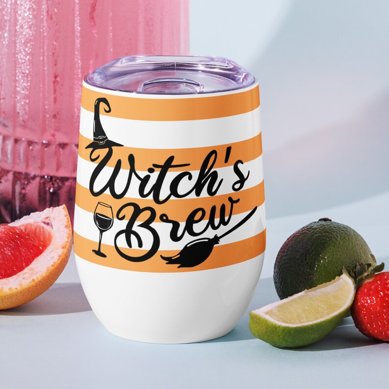 Halloween Wine Tumbler Orange Witch's Brew Insulated Stainless Steel