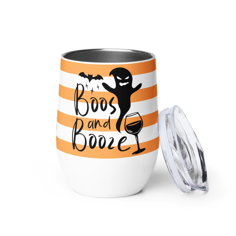 Halloween Wine Tumbler Orange Boos and Booze Insulated Stainless Steel