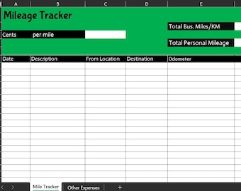 Mileage Tracker - Excel Template and printable forms - Calculate mileage deduction,  Car Repair costs, Fuel, Meals, Parking, and Toll Fees