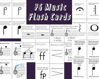 76 ト音記号音楽フラッシュカード、音楽理論、初心者向け音楽理論