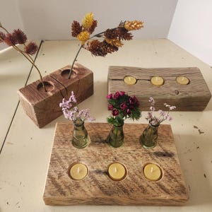 Rustic, reclaimed wood candle holder or centerpiece