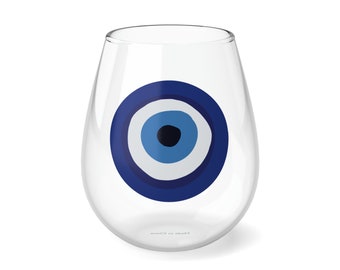 Evil Eye Talisman Stemless Wine Glass, 11.75oz | Jewish Wine | Valentines Day