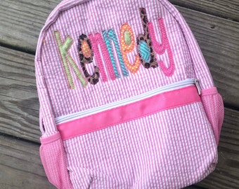 Personalized  Seersucker Backpack - Monogrammed Seersucker Bag - Seersucker Backpack -  Personalized  Backpack - Monogrammed Booksack