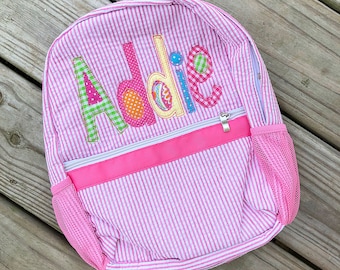 Personalized  Seersucker Backpack - Monogrammed Seersucker Bag - Seersucker Backpack -  Personalized  Backpack - Monogrammed Booksack