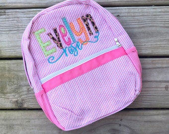 Personalisierter Seersucker-Rucksack – monogrammierte Seersucker-Tasche – Seersucker-Rucksack – personalisierter Rucksack – monogrammierter Büchersack
