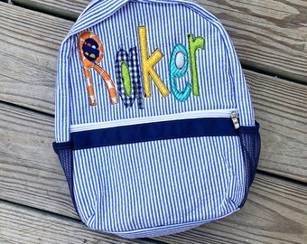 Monogrammed Seersucker Backpack - Boys Monogrammed Bag - Seersucker Diaper Bag -  Personalized  Seersucker Bag - Monogrammed  Sersucker Bag