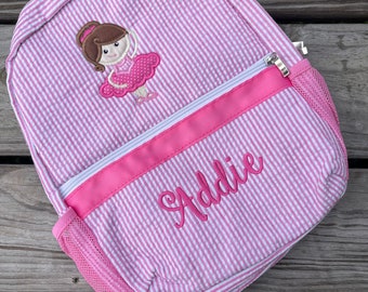 Ballet Slipper Seersucker Backpack - Dance Bag - Seersucker Dance Bag -  Personalized Dance Bag - Monogrammed Dance Bag