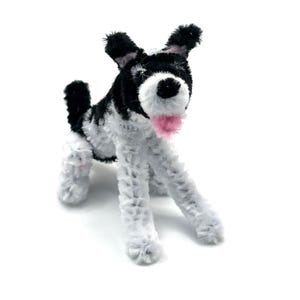 Husky-Inspired Dog Figurine | Black & White Mini Pup | Handmade Pipe Cleaner Pet | Posable Dog Sculpture | Gift for Dog Lover