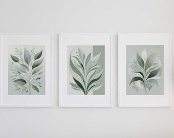 Sage green aesthetics - Set of 3 artful sagegreen homely art wall, set-of-3 sagegreen decoration,  botanical artful art