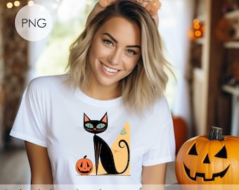 Halloween Black Cat PNG, Cute Cat with Pumpkin, Spooky Cat Clipart, Halloween Sublimation, Commercial Use