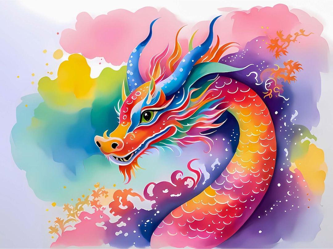 Colorful Chinese Dragon Art Print: Fantasy Watercolor (digital Download ...