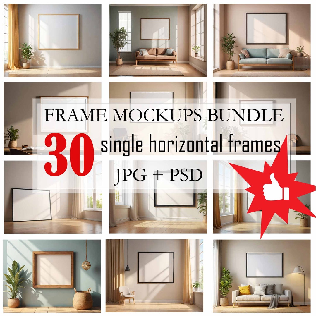 Frame Bundle Frame Mockup Bundle Set of 30 Single Horizontal Frame Mockups • 30 X ...