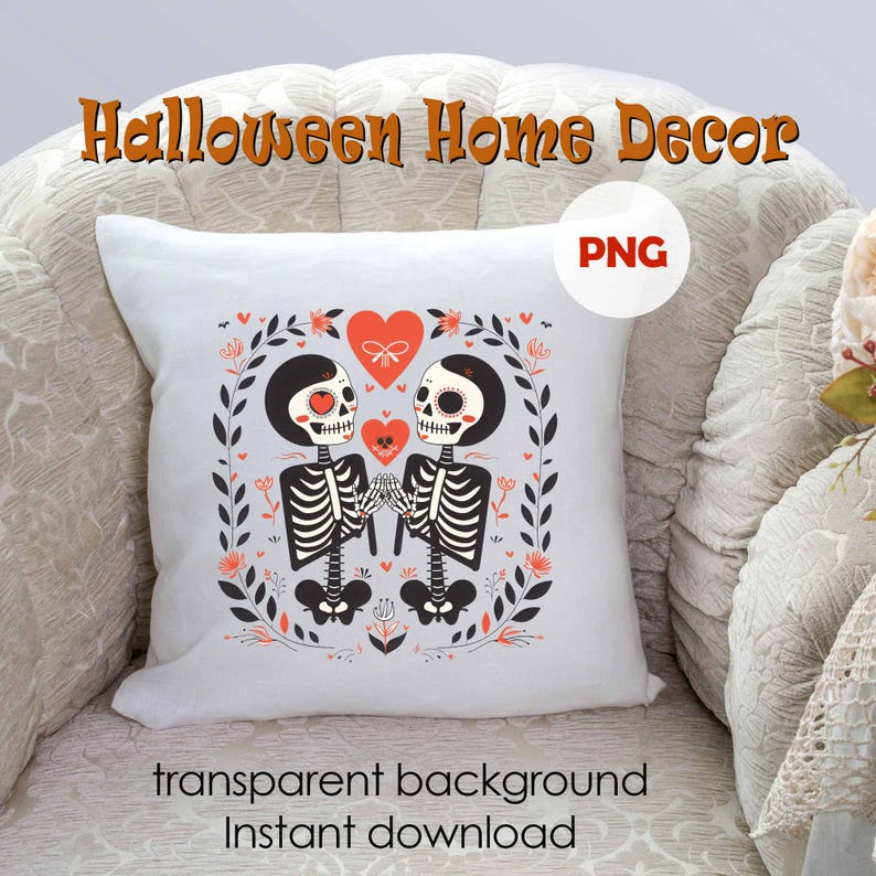 Halloween Skeleton Love PNG Bundle - Romantic Halloween & Valentine's Art Clipart Set