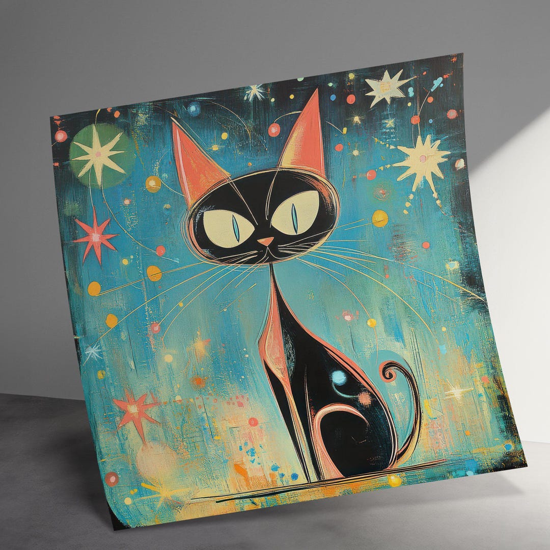 Atomic Cat Art Print: Quirky Feline Wall Decor (JPG Digital Download ...