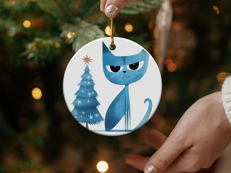Christmas Art PNG, Atomic Cat With a Christmas Tree, Cat Lover