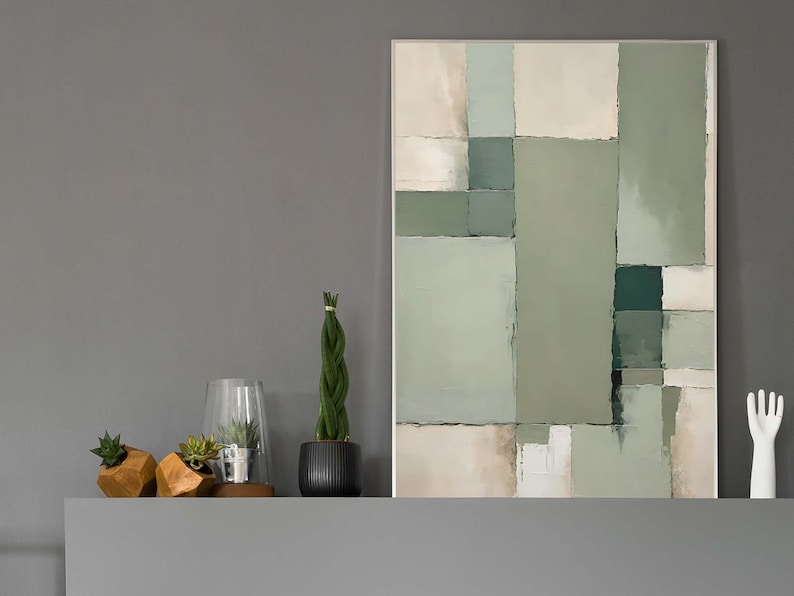 Abstract Minimalist 3 Piece Wall Art Extra Large Triptych Sage Green ...