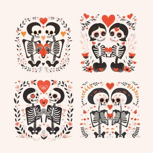 Halloween Skeleton Love PNG Bundle - Romantic Halloween & Valentine's Art Clipart Set