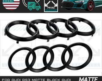 For audi rs3 matte black audi ring front & rear trunk emblem grille new rings logo badge kit