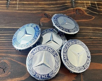 Set of 5 blue wheel hub center caps for mercedes-benz 4+1 for spare 75mm brand new mercedes