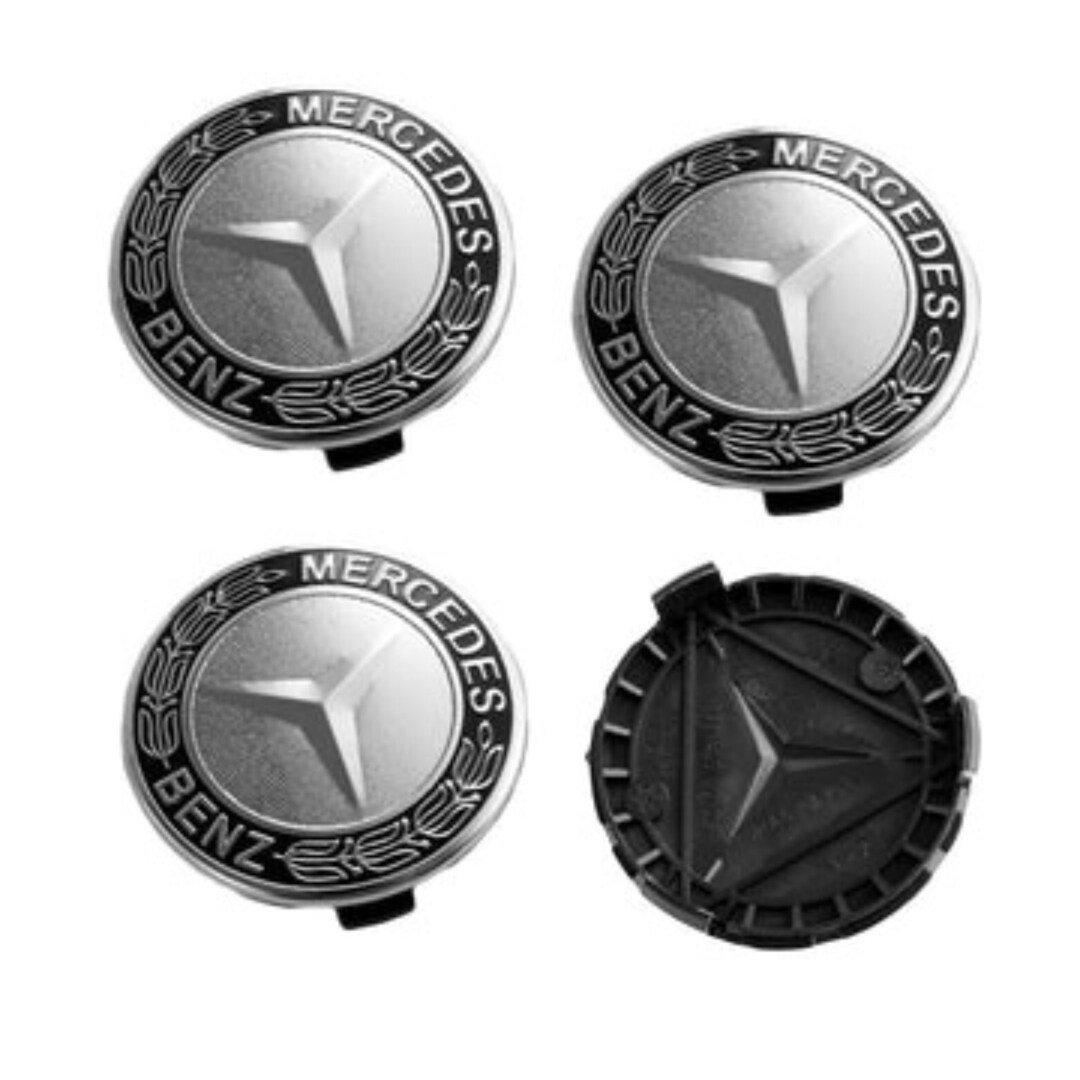 Set of 4 Black Wreath Amg 75mm Wheel Rim Center Hub Caps Covers Emblem ...