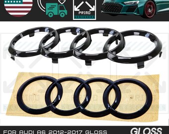 For audi a6 2012-2017 gloss black audi ring front & rear trunk emblem grille new rings logo badge kit
