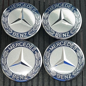 Set of 4 mercedes-benz 75mm classic dark blue wheel rims center hub caps covers amg wreath brand new