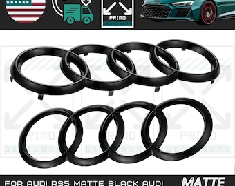 For audi rs5 matte black audi ring front & rear trunk emblem grille new rings logo badge kit