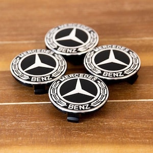 Set of 4 mercedes benz classic black wheel rim center hub caps emblem 75mm laurel wreath