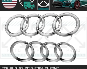 For audi q7 2016-2024 chrome audi ring front & rear trunk emblem grille new rings logo badge kit