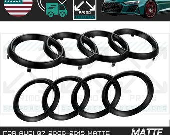 For audi q7 2006-2015 matte black audi ring front & rear trunk emblem grille new rings logo badge kit