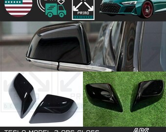 For Tesla Model 3 2017-2023 Gloss Black Mirror abs caps Pair Overlay with 3M Tape New