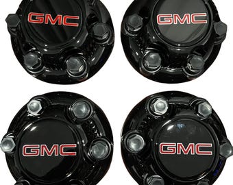 4x piece Gloss BLack pack fits for 1999-2010 gmc sierra yukon savana 6 lugs 1500 chrome center caps 16' 17' brand new