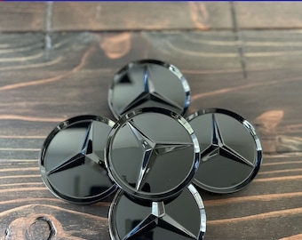 Set of 5 glossy black wheel hub center caps for mercedes-benz 4+1 for spare 75mm brand new amg wreath