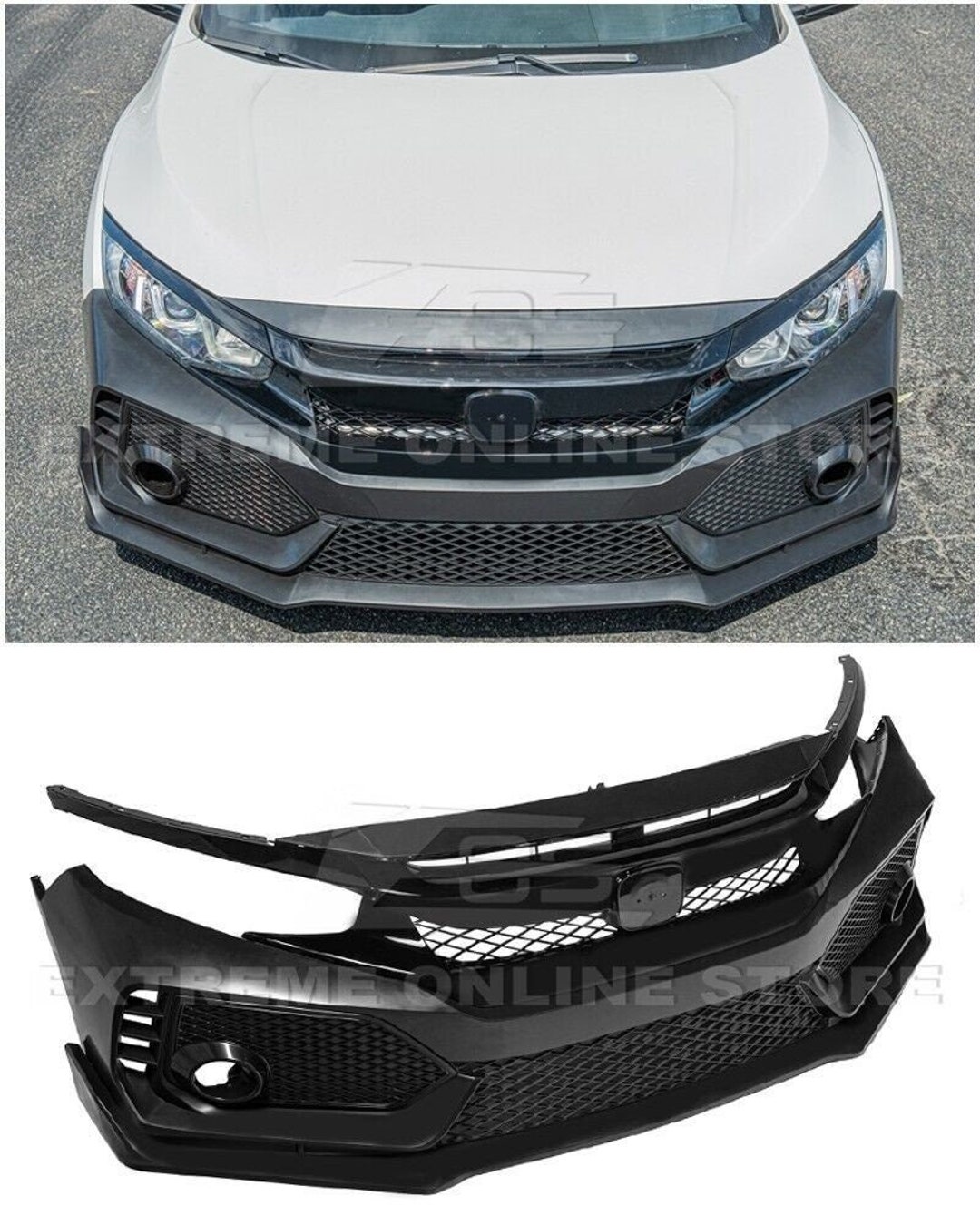 For 16-19 Honda Civic | Type-r Style Front Bumper Grille Trim Lip ...