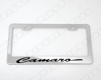 Fits for chevy chevrolet camaro chrome cursive stainless steel finished license plate frame holder rust free brand new