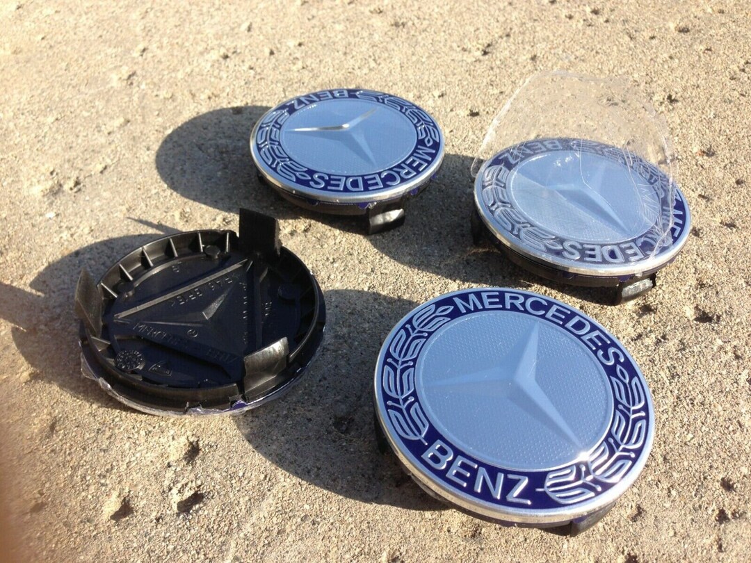 Set of 4 Mercedes Benz Center Caps Dark Blue 2.95 Inch/75mm Fits Most ...