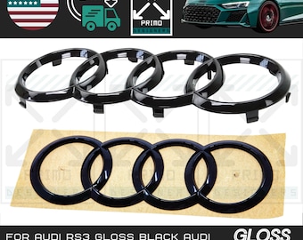 For audi rs3 gloss black audi ring front & rear trunk emblem grille new rings logo badge kit