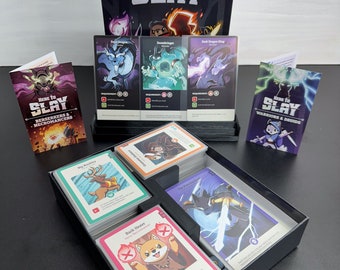 Here to Slay + Expansions Card Organizer Box Insert | Fits Sleeved and Standard Cards | Pivoting Card Holder Bundle