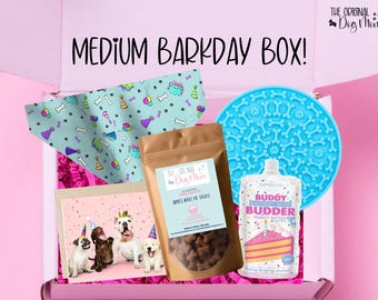 Barkday Box – A Birthday or Gotcha Day Gift Box for Dogs – Customizable Sizes & Treats – Perfect Dog Birthday Present | medium barkday box