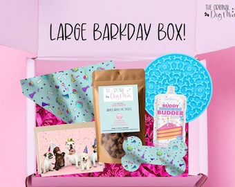 Barkday Box – A Birthday or Gotcha Day Gift Box for Dogs – Customizable Sizes & Treats – Perfect Dog Birthday Present | large barkday box