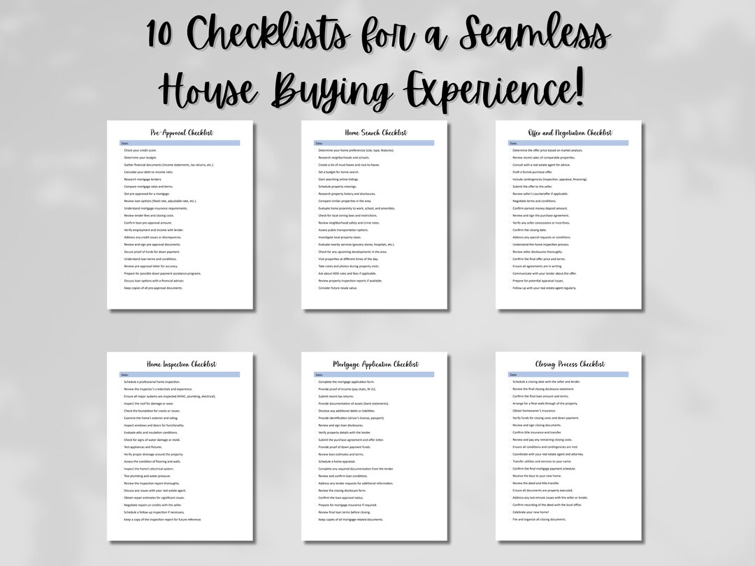 Home Buying Checklist Bundle: 10 Essential Checklists (digital Download ...