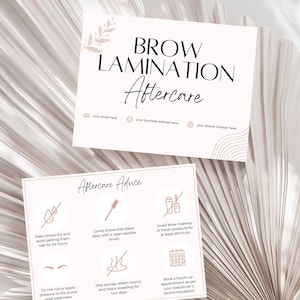 Brow Lamination Aftercare Cards - Afdrukbare en aanpasbare zorginstructiesjablonen voor schoonheidsspecialisten, spa's, salons, schoonheidsdiensten