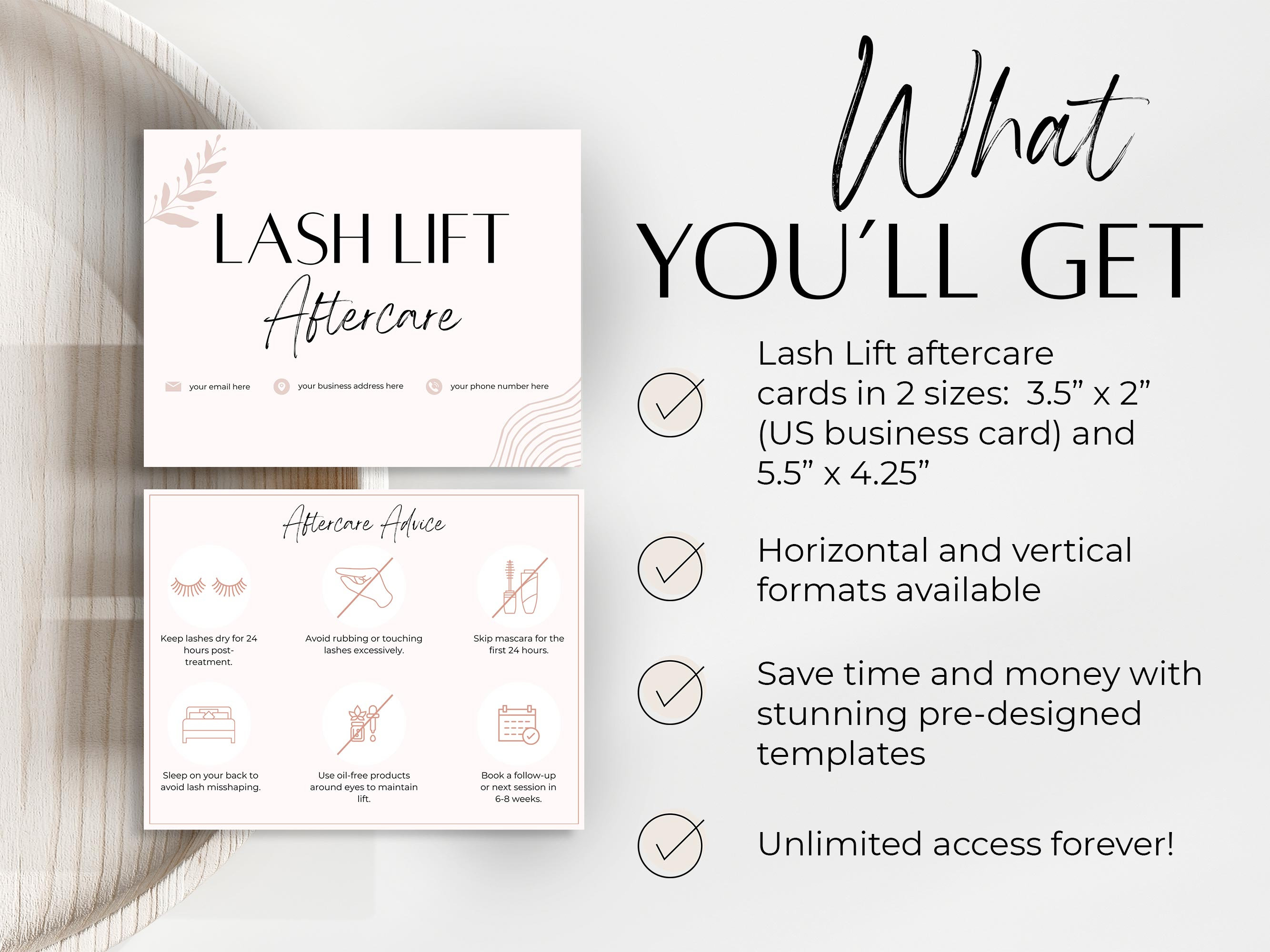 Lash Lift Aftercare Cards - Printable & Customizable Care Instruction Templates for Estheticians ...