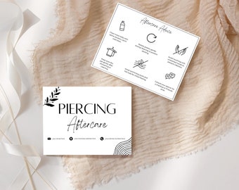 Piercing Aftercare Cards - Printable Customizable Care Instruction Templates for Estheticians, Spas, Salons, Small Business, Beauty Services