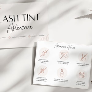 Lash Tint Aftercare Cards - Afdrukbare en aanpasbare zorginstructiesjablonen voor schoonheidsspecialisten, spa's, salons, schoonheidsspecialisten