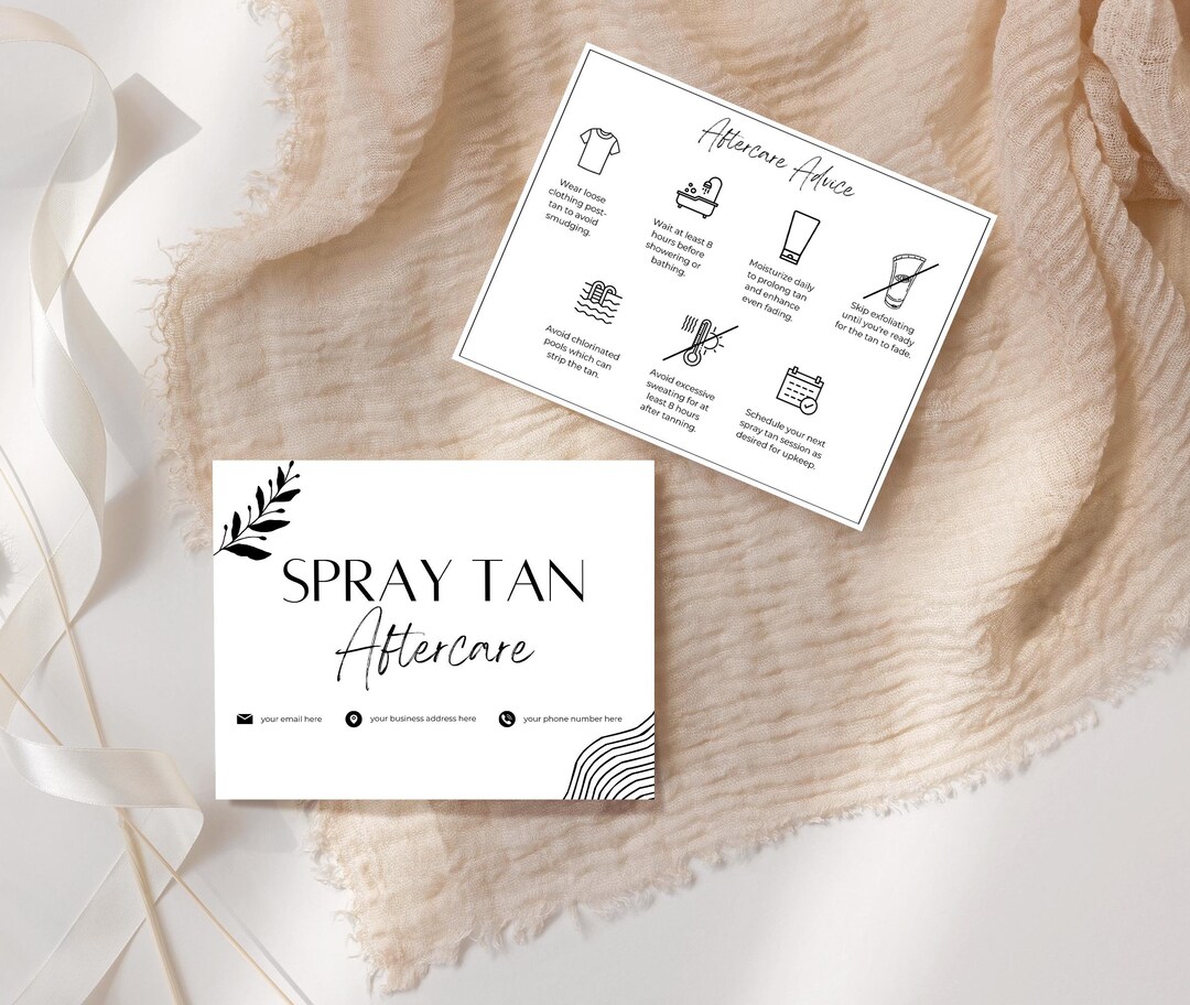 Spray Tan Aftercare Cards Printable &amp; Customizable Care Instruction Templates for Estheticians ...