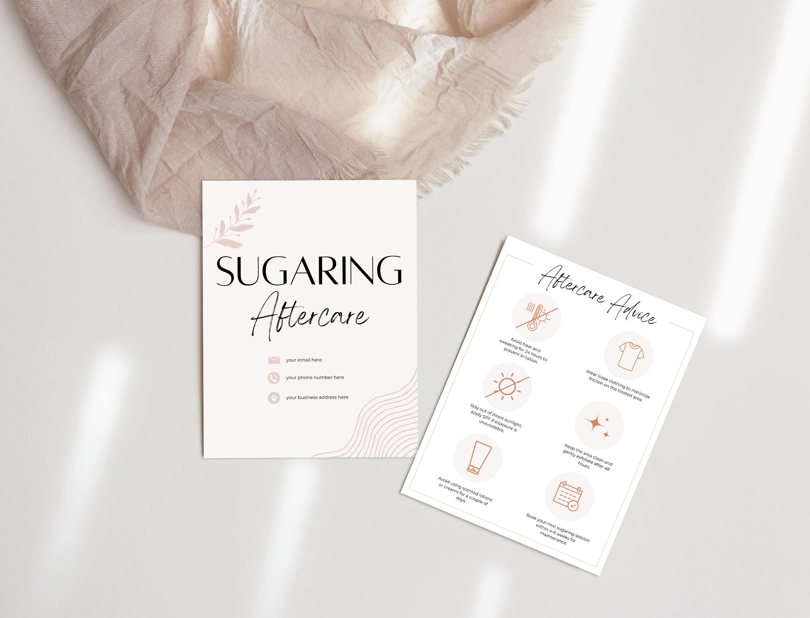 Sugaring Aftercare Cards Printable & Customizable Care Instruction Templates for Estheticians